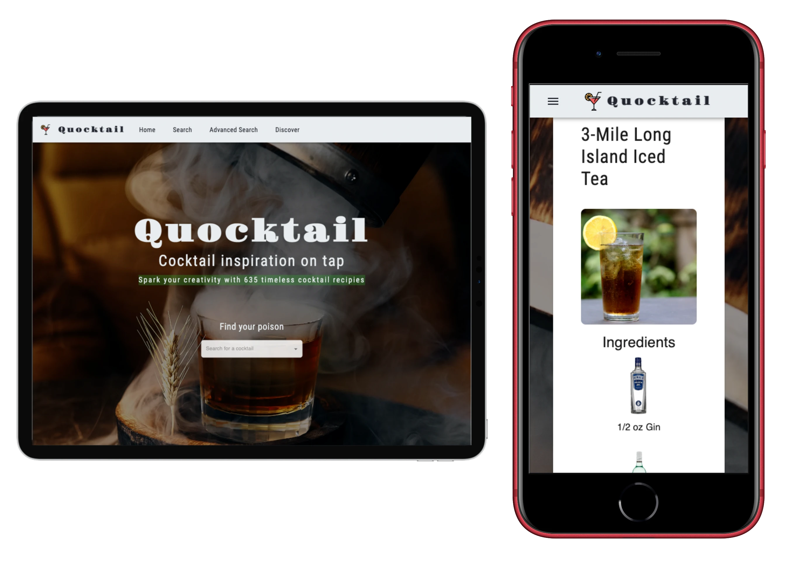 Quocktail as displayed on iPad and iPhone